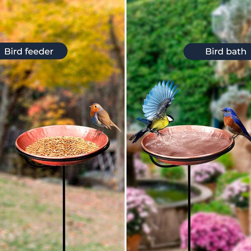 Monarch Abode Standing Bird Bath & Bird Feeder for Outdoors â€“ Pure Copper Hand Hammered Birds Bath Bowl w/ 34-inch Detachable Iron Stand, Wild Birdfeeder and Birdbath for Outside Garden Backyard - Image 2